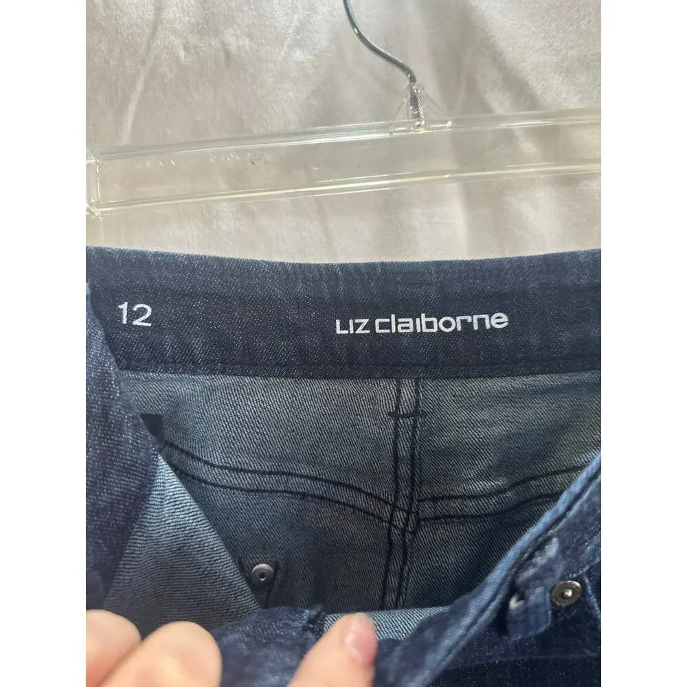 Liz Claiborne Dark Wash Denim Skirt – Size 12 – Raw Hem Fringe - Picture 4 of 6